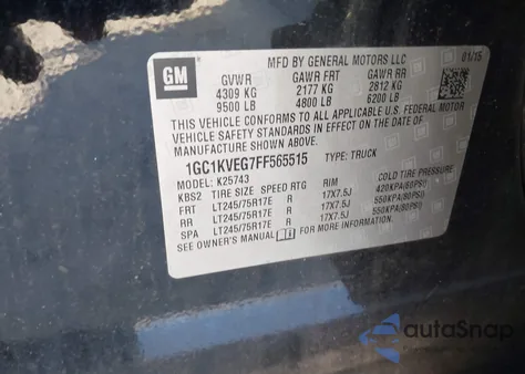 2015 Chevrolet Silverado 2500Hd Lt z USA, uszkodzony, nr VIN 1GC1KVEG7FF565515